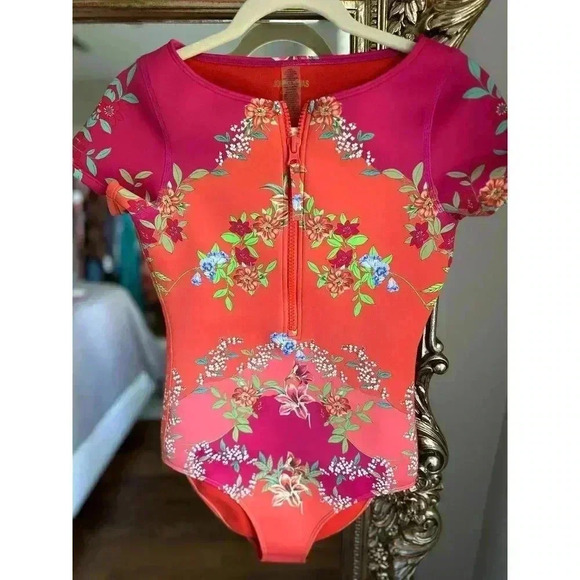 Johnny Was Lucy Wave Neoprene One Piece Floral Swimsuit NEW - Picture 6 of 7